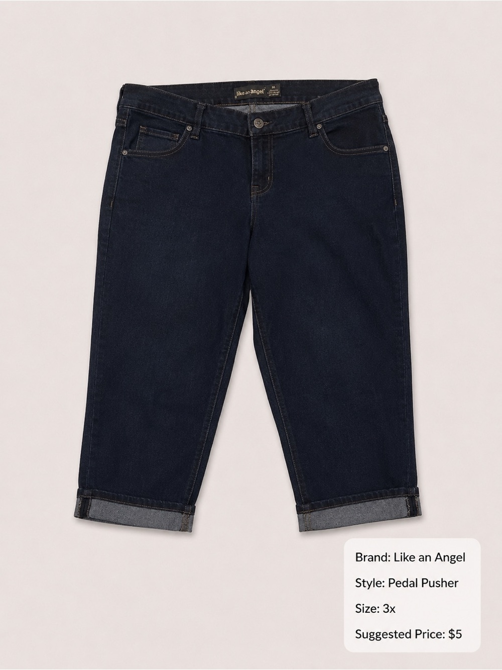 Like an Angel Dark Blue Cropped Pedal Pusher Jeans